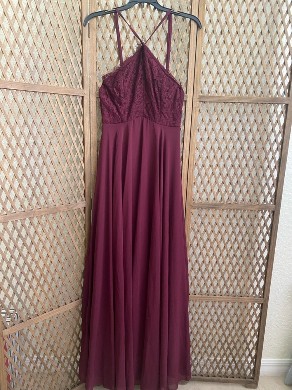 Lulu's Burgundy Lace Bodice Maxi Dress